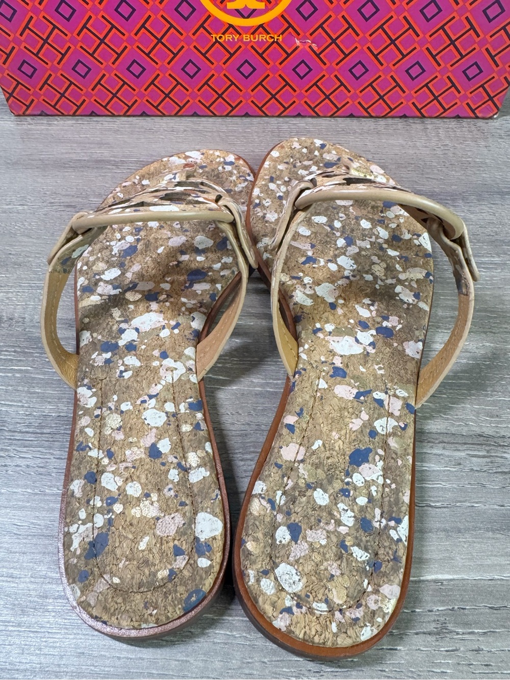 Tory Burch Miller Welt Confetti Cork Thong Sandals size 8 RARE - Picture 5 of 7